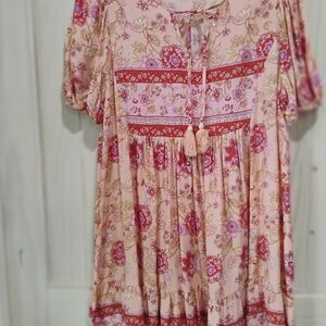 Women Floral Bohemian Beach  Dresses Short Sleeve V-Neck